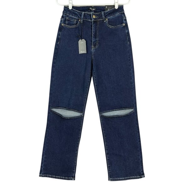 Vivi Vito Women's Stretch Navy Denim Jeans Size 7 High Rise Straight Leg  NWT - Picture 1 of 16